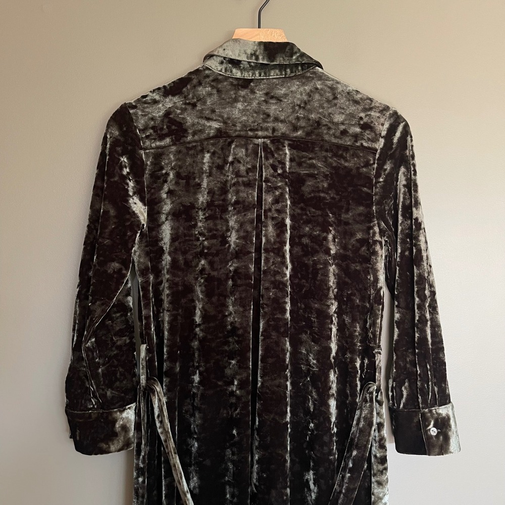 L'Agence Cameron Velvet Maxi Shirt Dress Green Size Small Long Sleeve Chic Sexy - Picture 11 of 16